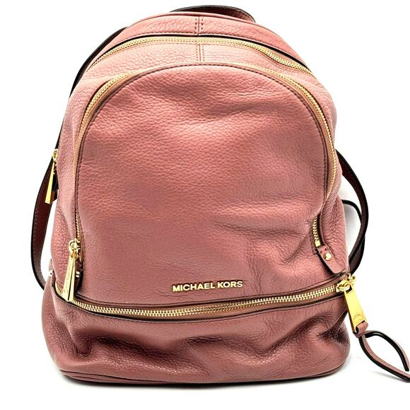 MICHAEL KORS Dusky Rose Rhea Zip Medium Leather Backpack Purse Adjustable Straps - Picture 1 of 12